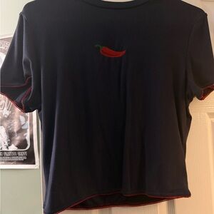 Cider Navy Blue Tee with Red Chili Embroidery